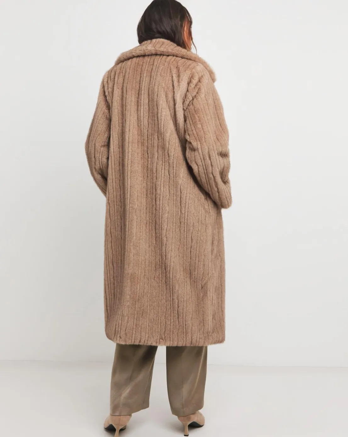 Brown Mixed Texture Faux Fur Coat