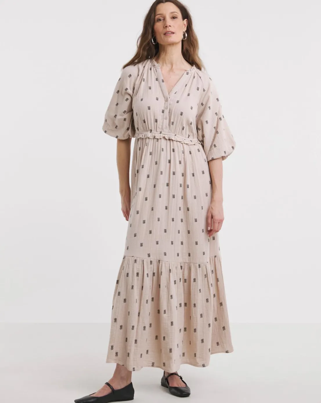 Bubble Sleeve Cheesecloth Maxi Dress
