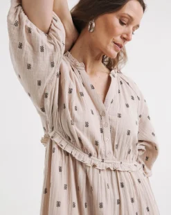 Bubble Sleeve Cheesecloth Maxi Dress