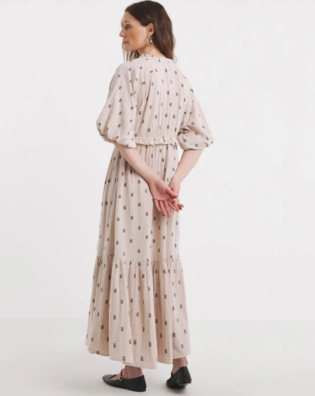 Bubble Sleeve Cheesecloth Maxi Dress
