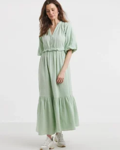 Bubble Sleeve Cheesecloth Maxi Dress