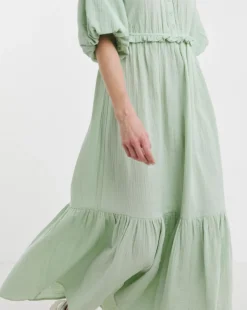 Bubble Sleeve Cheesecloth Maxi Dress
