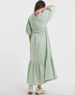 Bubble Sleeve Cheesecloth Maxi Dress