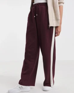 Burgundy Side Stripe Wide Leg Joggers