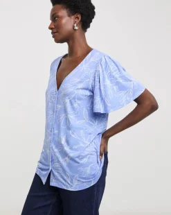 Button Front Angel Sleeve Top