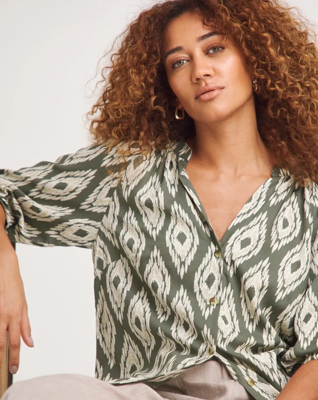 Button Through Printed Blouse