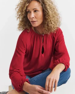 Button Trim Long Sleeve Top