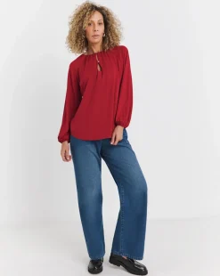 Button Trim Long Sleeve Top