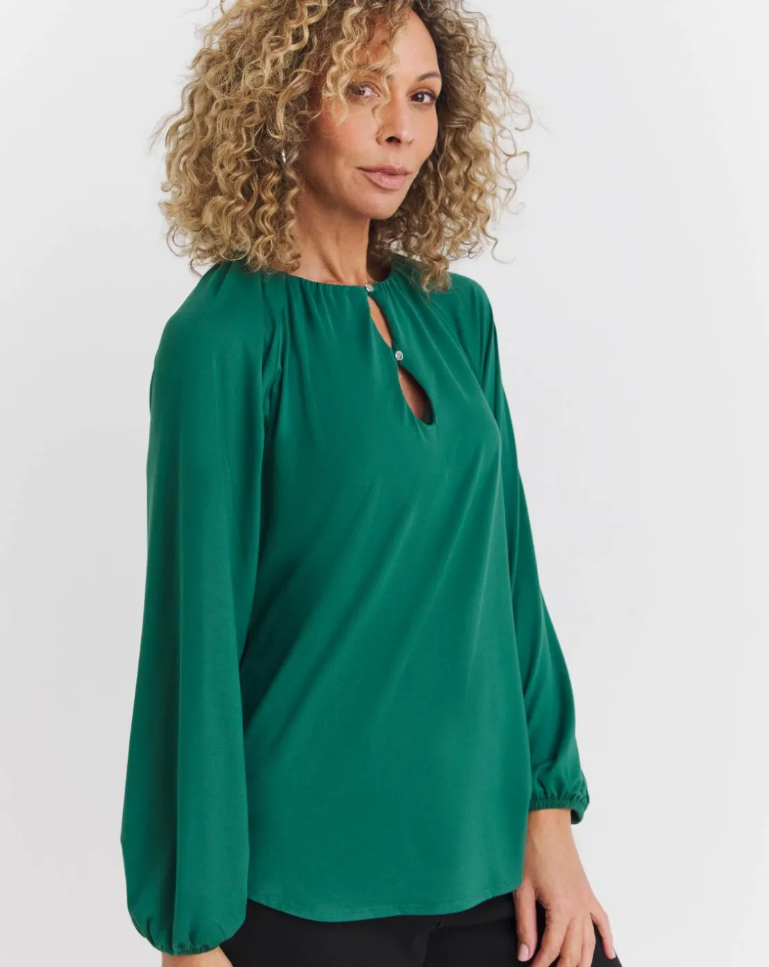 Button Trim Long Sleeve Top