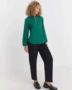 Button Trim Long Sleeve Top