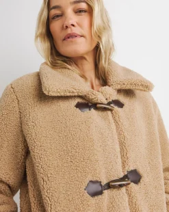 Camel Collared Duffle Teddy Mid Length Coat