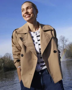 Camel Cropped Trench Coat