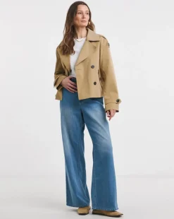 Camel Cropped Trench Coat