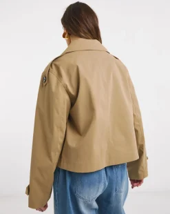 Camel Cropped Trench Coat