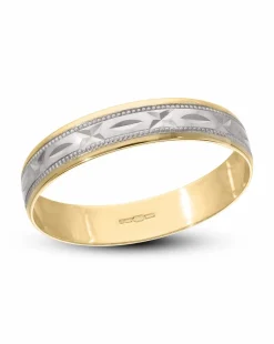 9Carat Two-Colour Gold Diamond Cut Kiss Design 4MM Wedding Ring