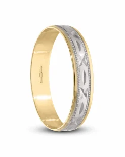 9Carat Two-Colour Gold Diamond Cut Kiss Design 4MM Wedding Ring