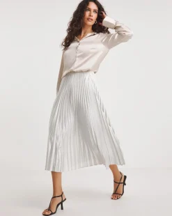 Champagne Pleated Midi Skirt