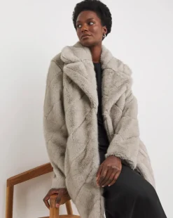 Charcoal Chevron Faux Fur Coat