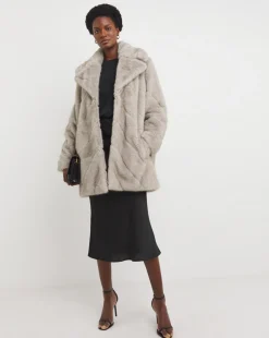 Charcoal Chevron Faux Fur Coat