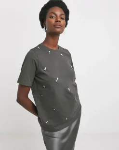 Charcoal Crew Neck Scatter Embellished T-shirt