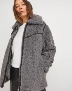 Charcoal Teddy Aviator Jacket