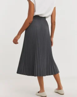 Charcoal Wrap Kilt Pleated Maxi Skirt
