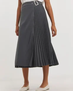 Charcoal Wrap Kilt Pleated Maxi Skirt