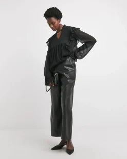 Check Frill Detail Blouse