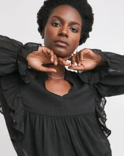 Check Frill Detail Blouse