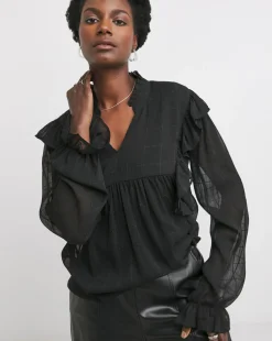 Check Frill Detail Blouse