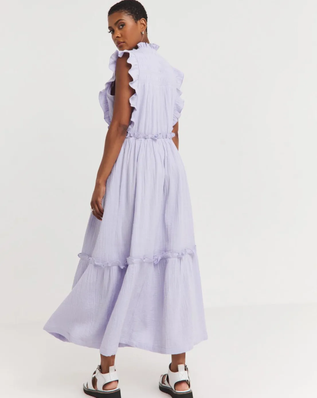 Cheesecloth Smock Dress With Sheered Back