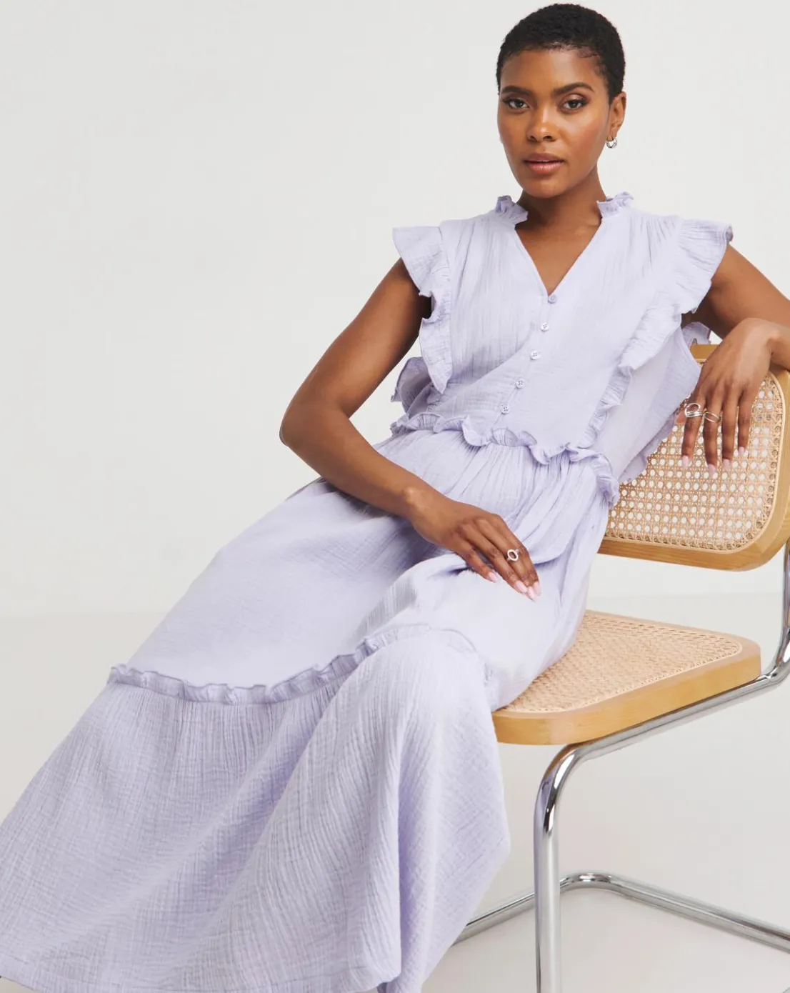 Cheesecloth Smock Dress With Sheered Back