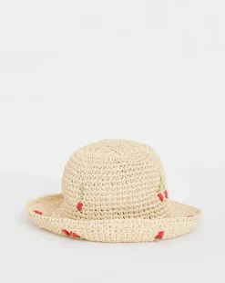 Cherry Embroidered Raffia Hat