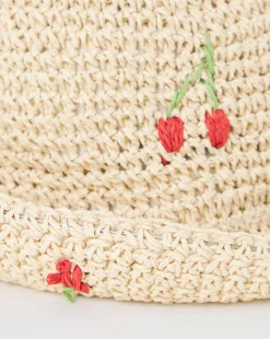 Cherry Embroidered Raffia Hat