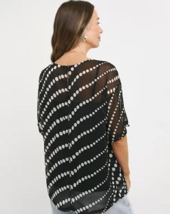 Chiffon Printed Boxy Short Sleeve Top - Black Spot