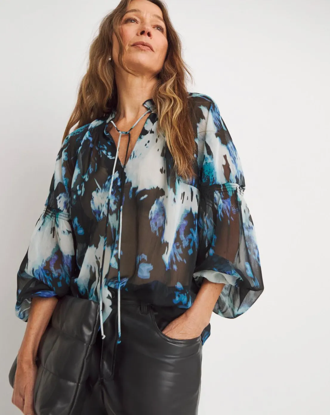 Chiffon Tie Detail Long Sleeve Blouse