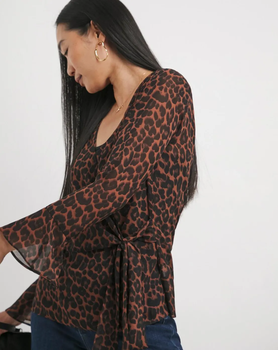 Chiffon Wrap Blouse - Leopard
