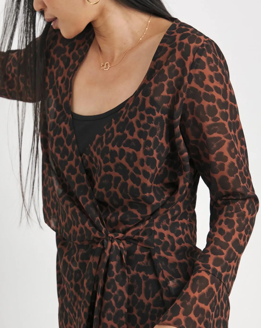 Chiffon Wrap Blouse - Leopard