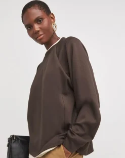 Chocolate Crew Neck Seam Detail Sweatshirt