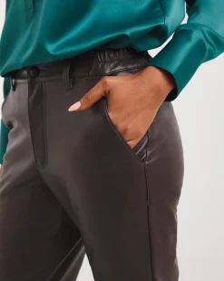 Chocolate Faux Leather Straight Leg Trousers