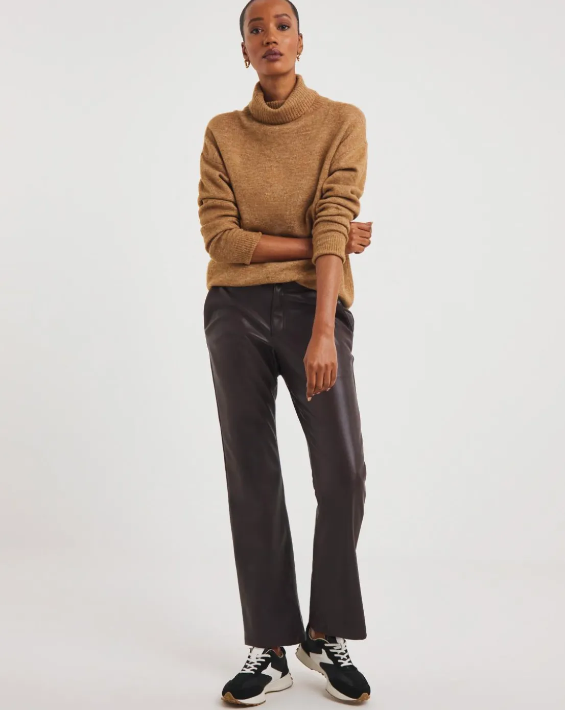 Chocolate Faux Leather Straight Leg Trousers