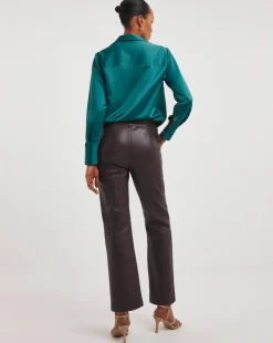 Chocolate Faux Leather Straight Leg Trousers