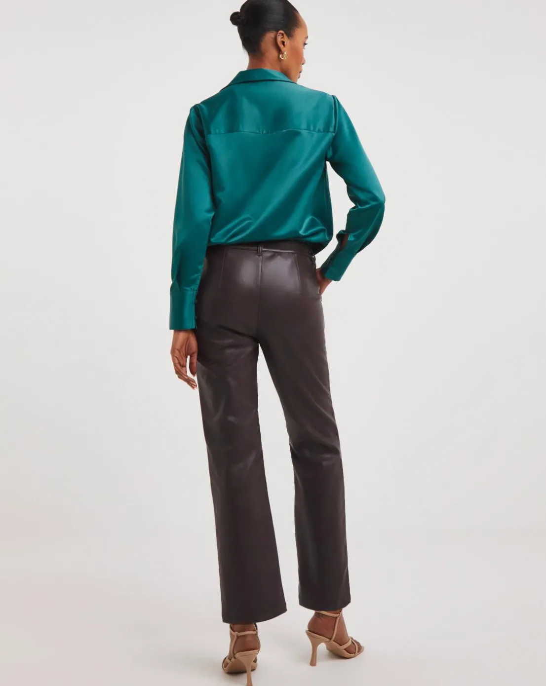 Chocolate Faux Leather Straight Leg Trousers