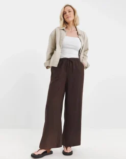Chocolate Linen Mix Wide Leg Trouser
