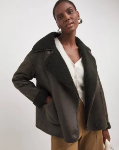 Chocolate Revere Collar Shearling Jacket