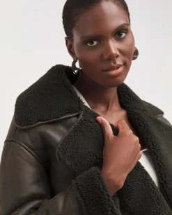 Chocolate Revere Collar Shearling Jacket