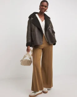 Chocolate Revere Collar Shearling Jacket