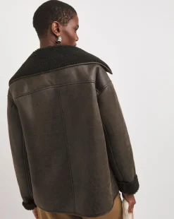 Chocolate Revere Collar Shearling Jacket