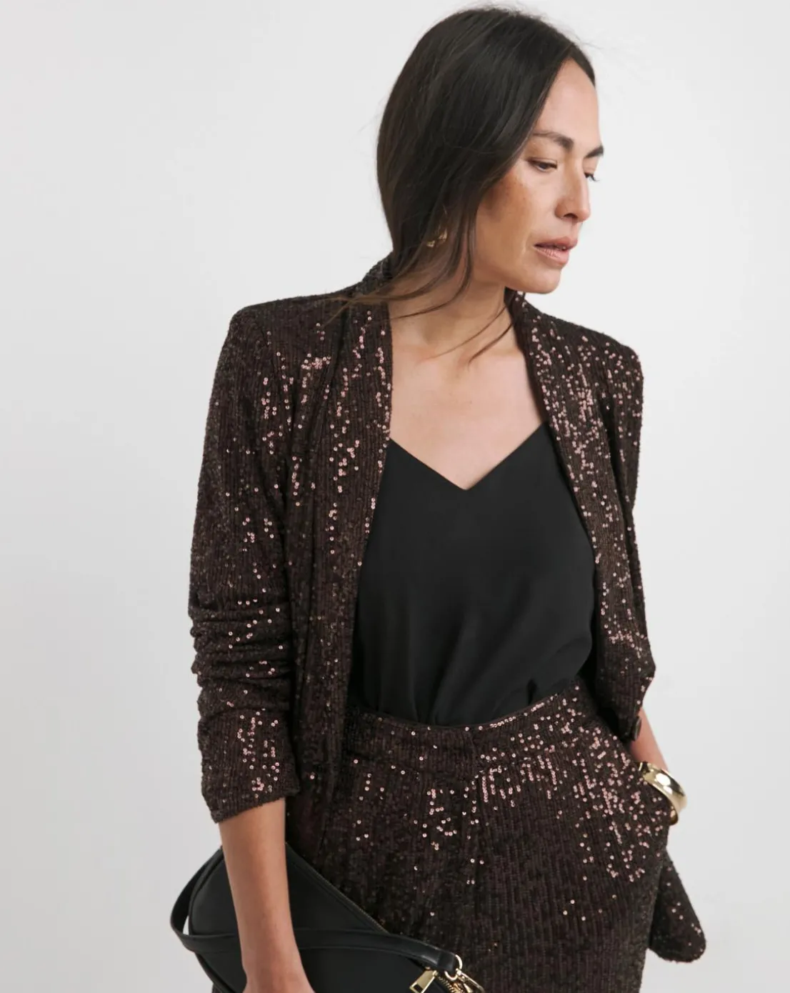 Chocolate Sequin Relaxed Blazer