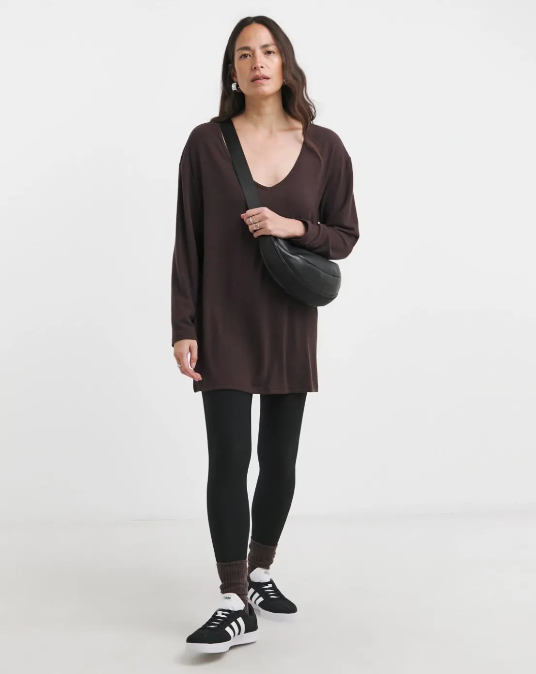 Chocolate V Neck Soft Touch Longline Top